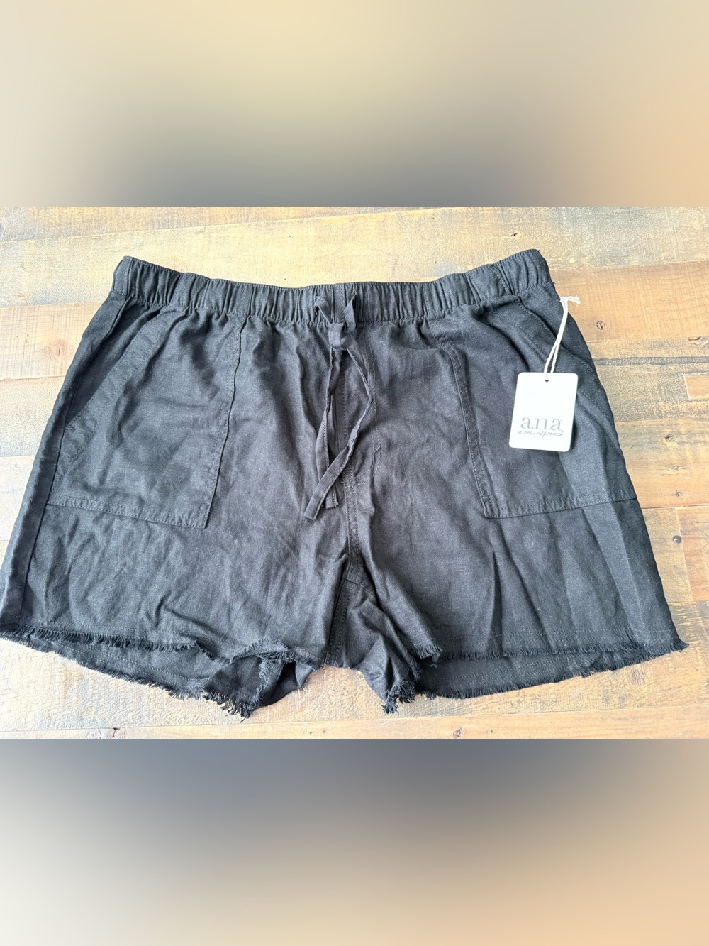 a.n.a Black Women’s Drawstring Frayed-Hem Shorts